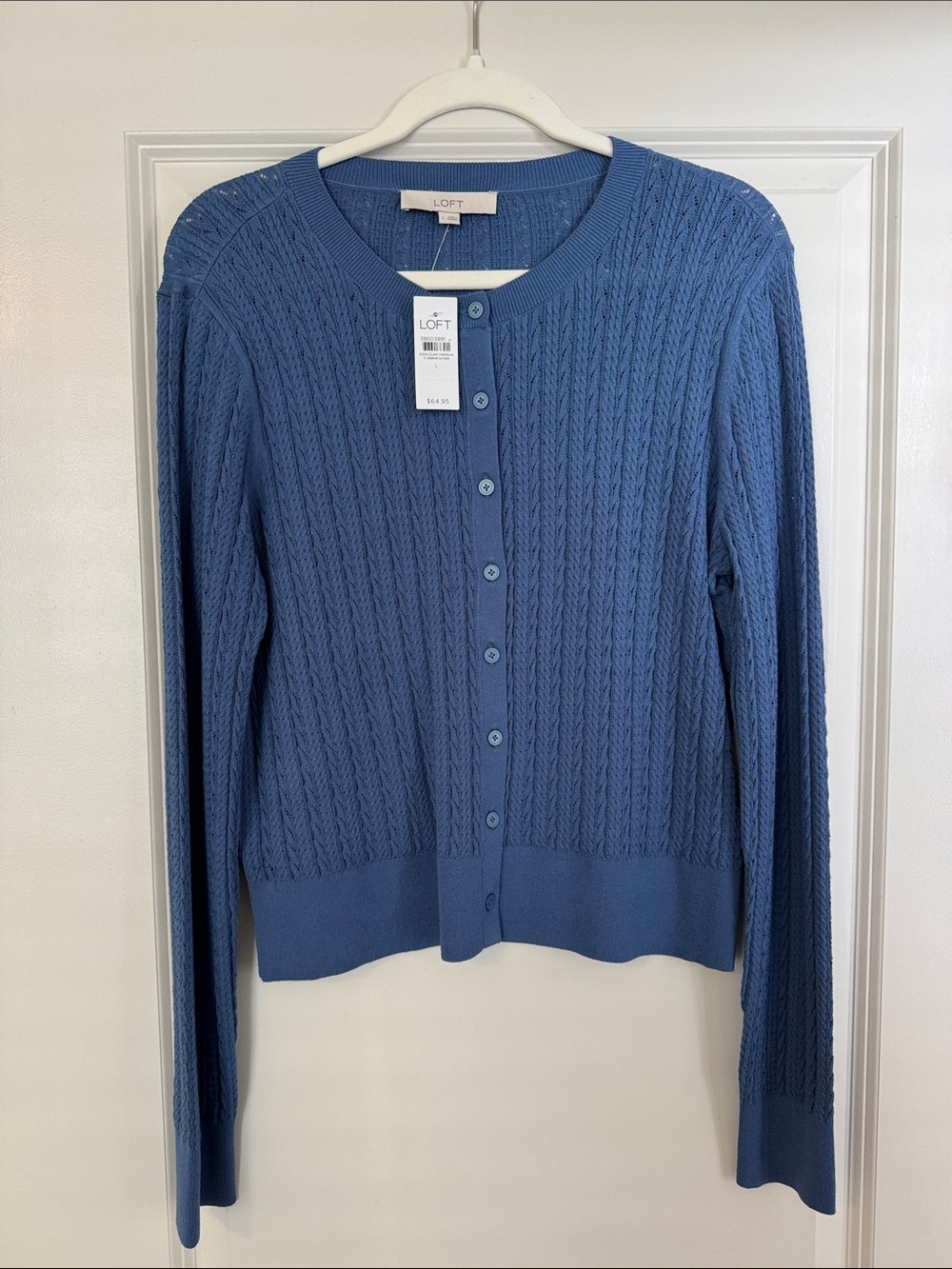 LOFT Blue Cable-Knit Button Cardigan Sweater NWT